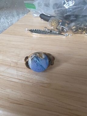 Wire-wrapped Lampwork Ocean Spree Ring Size 8